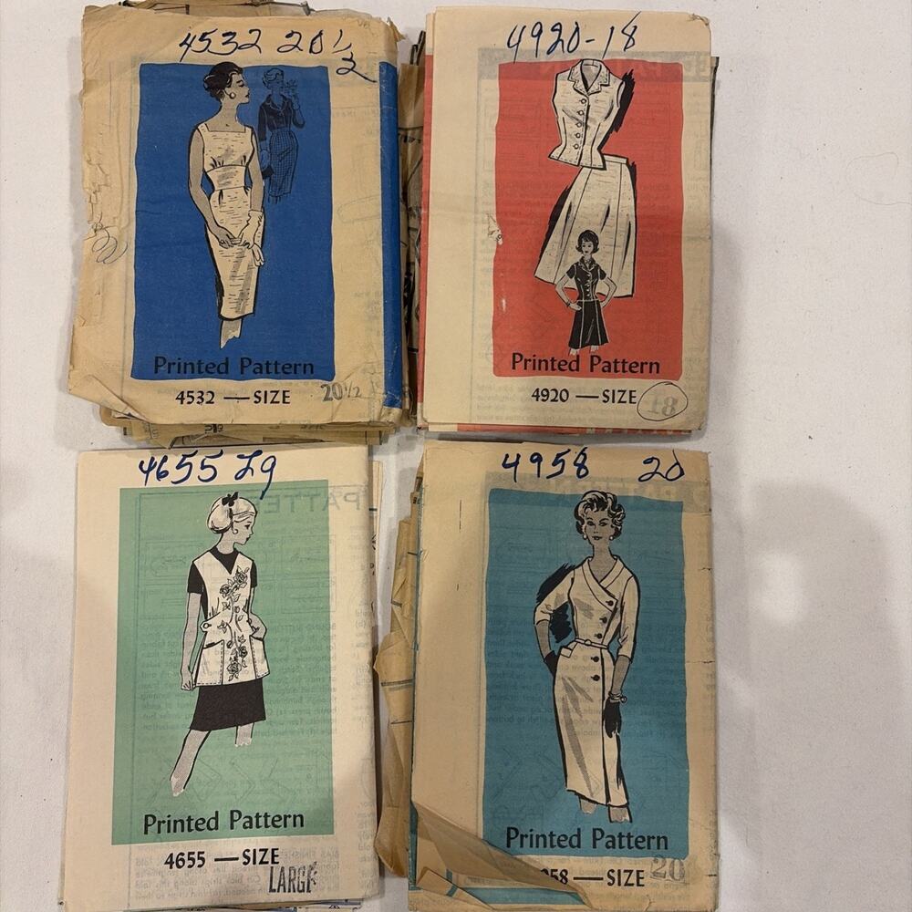 Lot Of 4 Vintage Printed Pattern Sewing Patterns. PP4655, PP4920, PP 4532, P4958